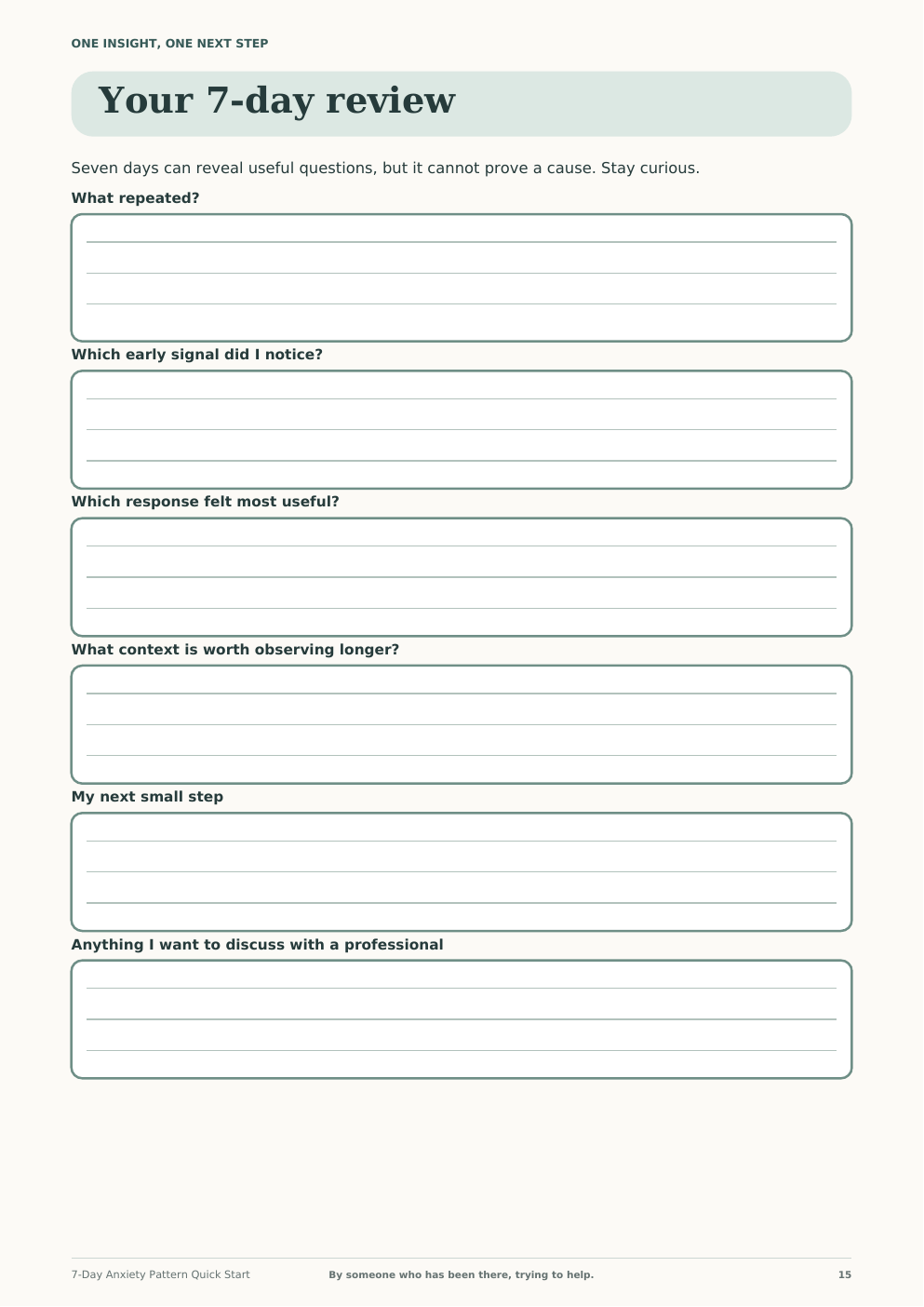 Weekly Review page from the Quietly Better toolkit