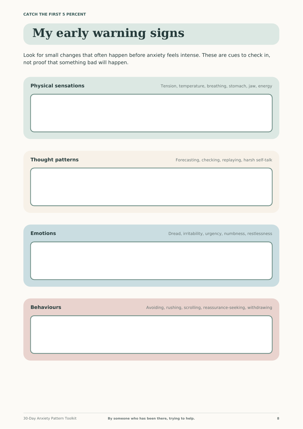 Pattern Tracking page from the Quietly Better toolkit